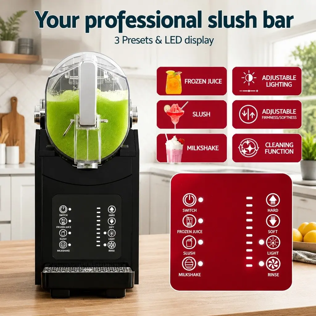 Slushie Machine Black 1.8L Plastic Frozen Smoothies Milkshakes Ice Drink Blender