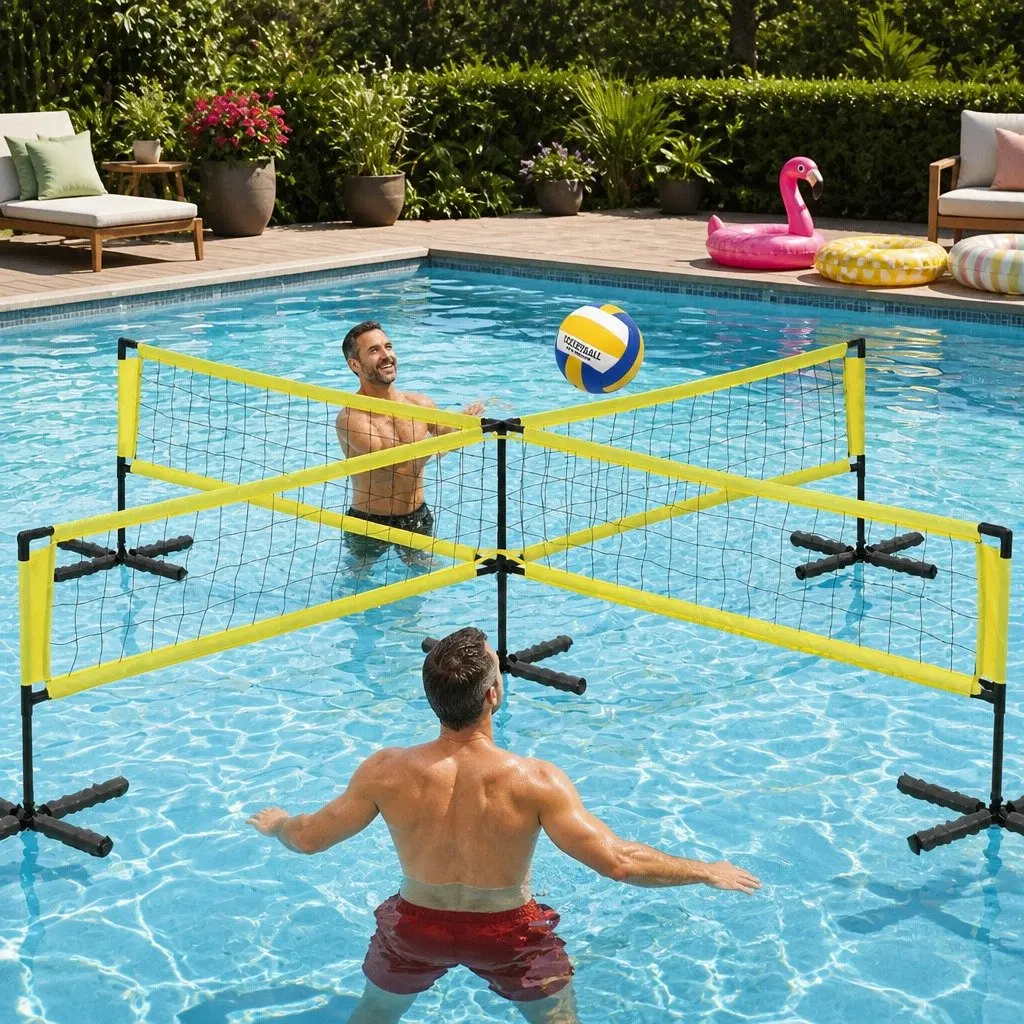 Water Volleyball Net Set Floating PE Mesh and Oxford Fabric 350cm Yellow