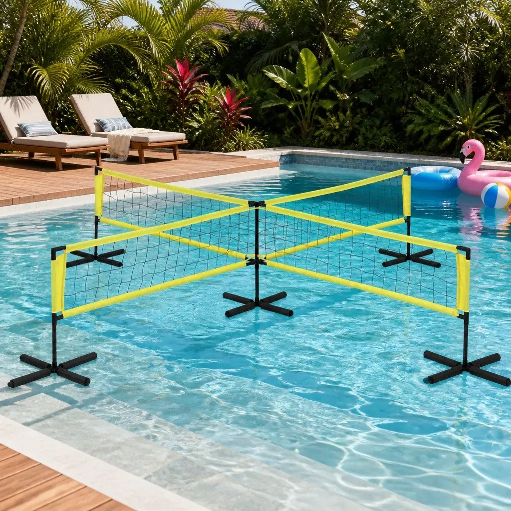 Water Volleyball Net Set Floating PE Mesh and Oxford Fabric 350cm Yellow