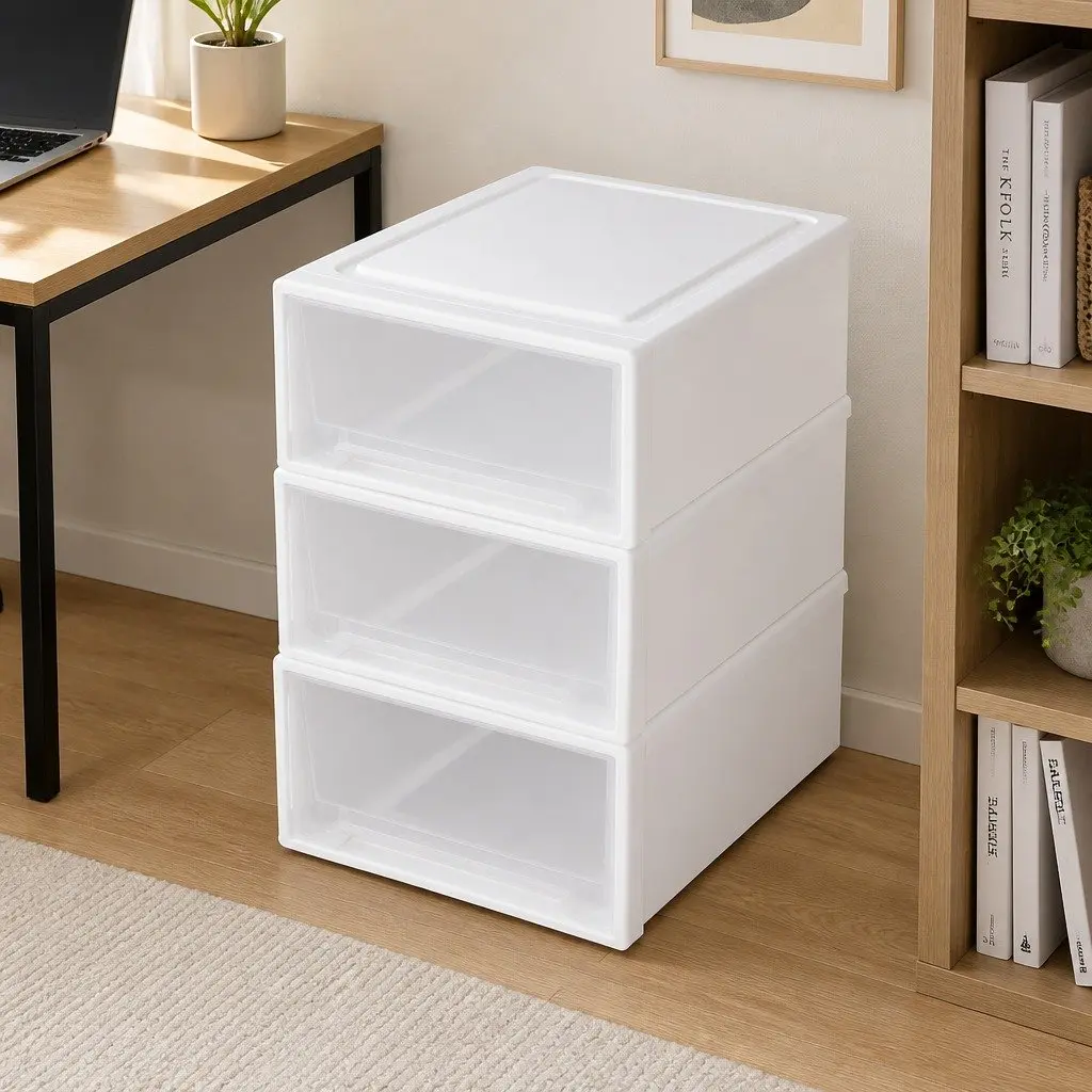 Storage Drawers Large Stackable Containers Transparent 3 Pack