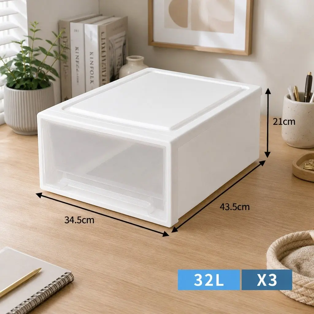 Storage Drawers Large Stackable Containers Transparent 3 Pack