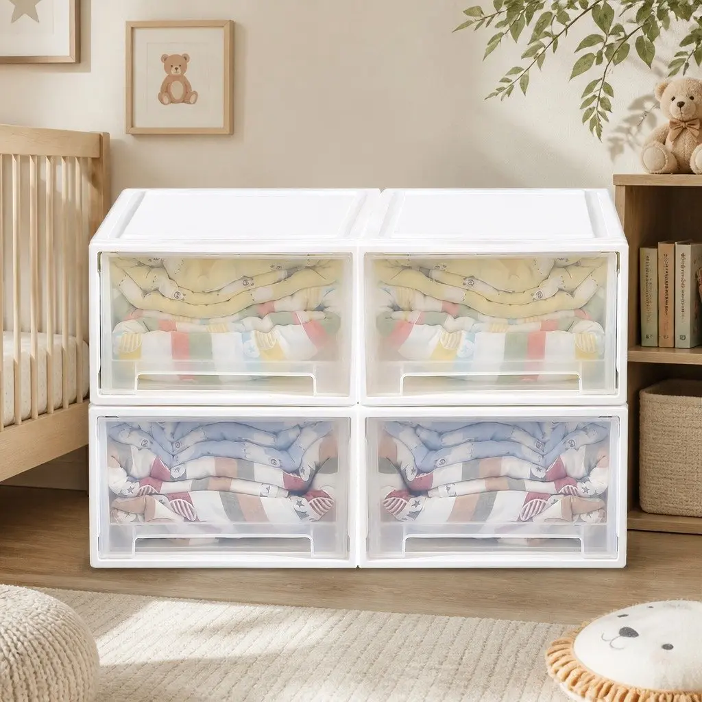 Storage Drawers Large Stackable Containers Transparent 3 Pack