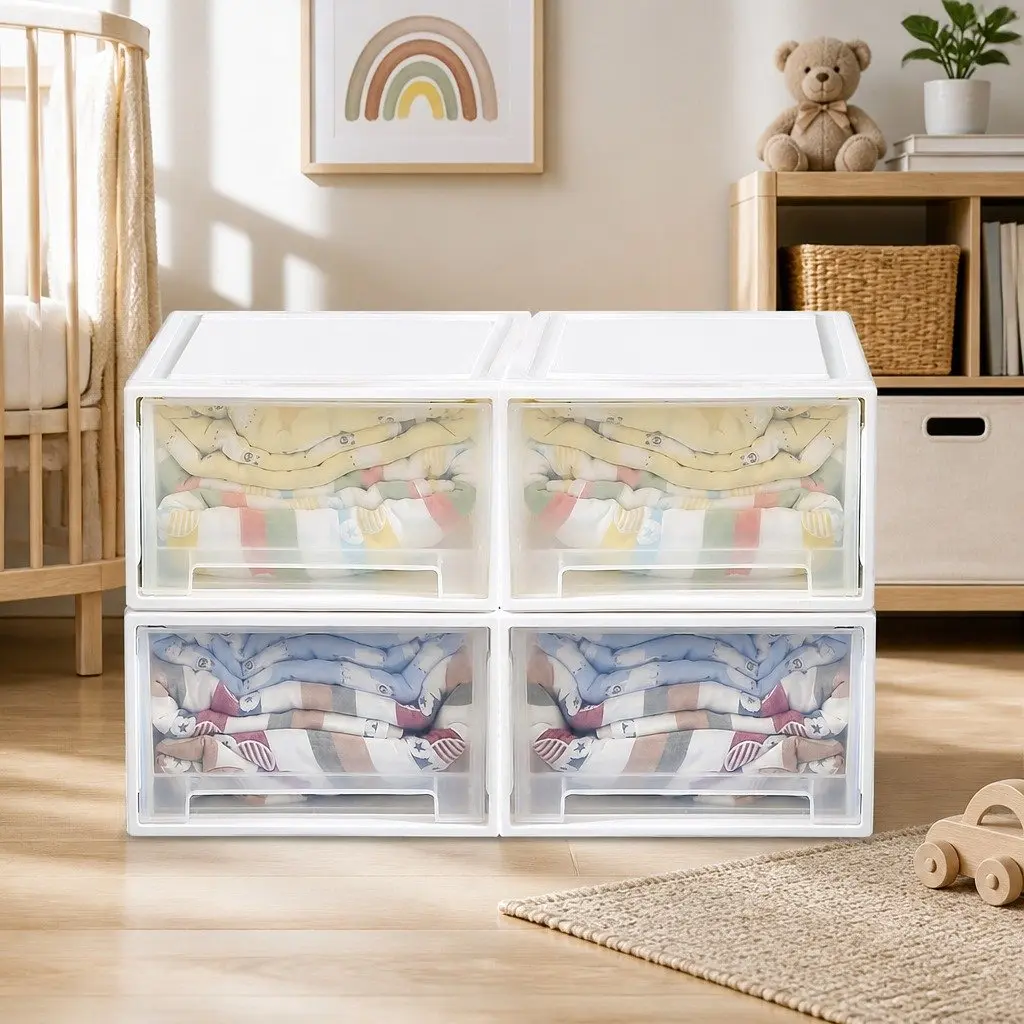 Storage Drawers Large Stackable Containers Transparent 3 Pack