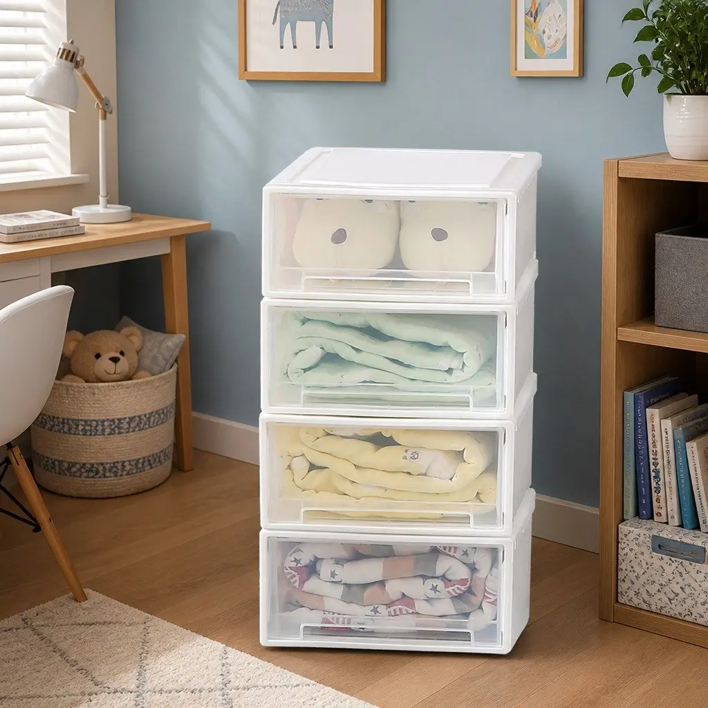 Small Plastic Storage Drawers Stackable Containers Transparent 25cm x 34cm x 12cm 4 Piece