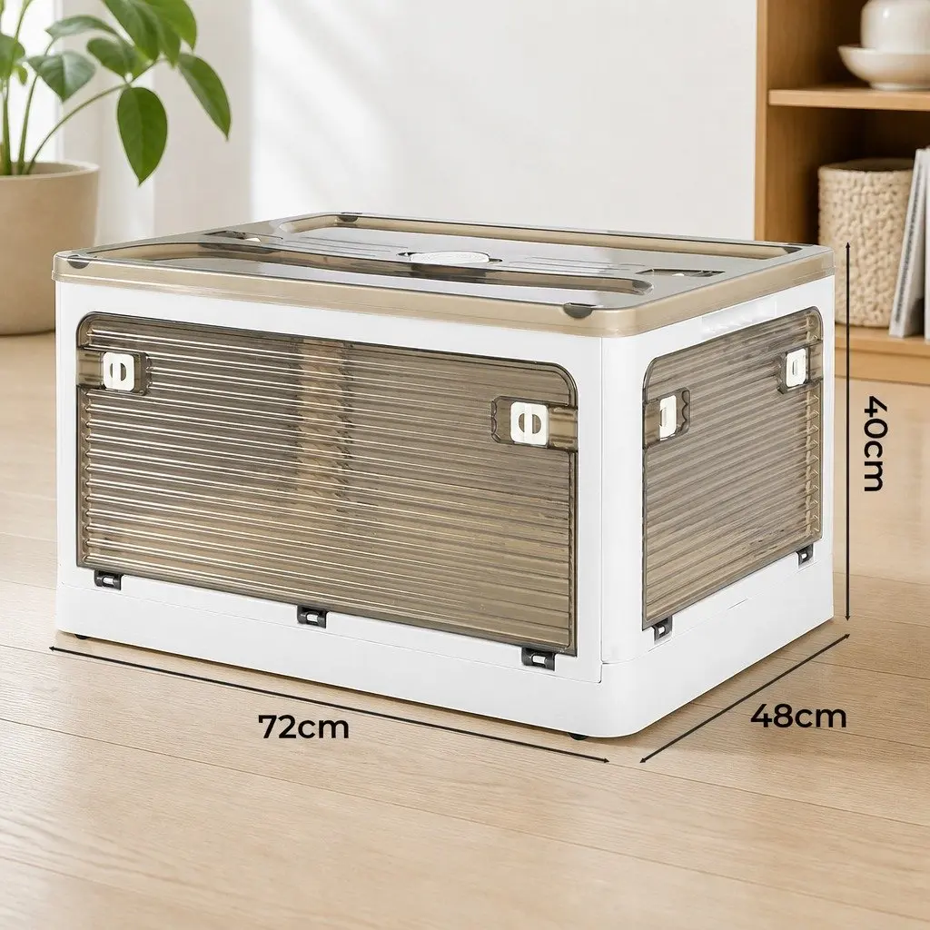 Stackable Storage Box Plastic Large Capacity Foldable See-through White Orange Green