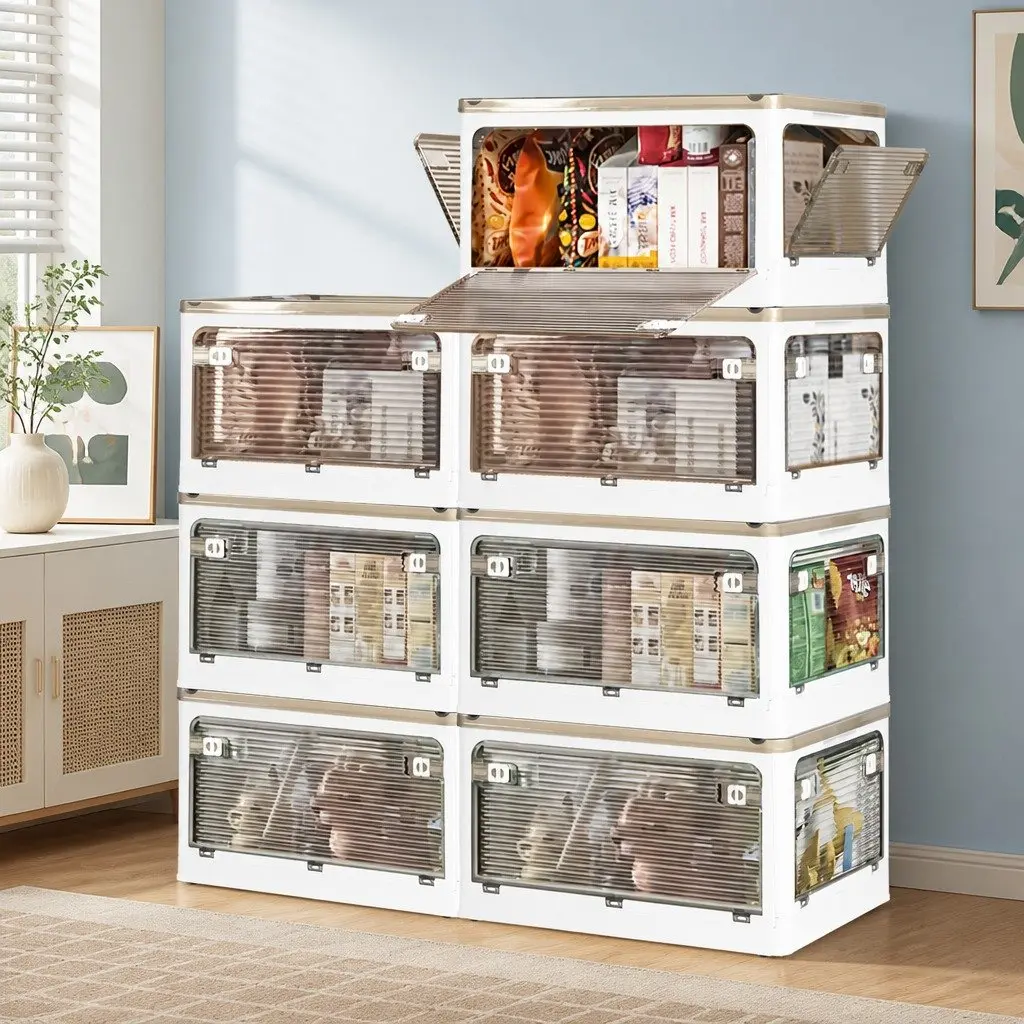 Stackable Storage Box Plastic Large Capacity Foldable See-through White Orange Green