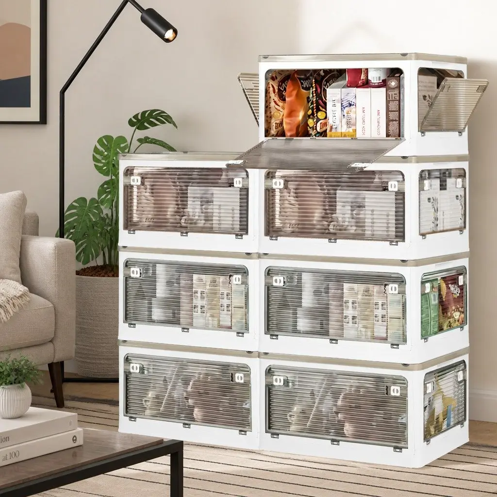 55L Stackable Storage Box Container with Lid Plastic Organiser Foldable