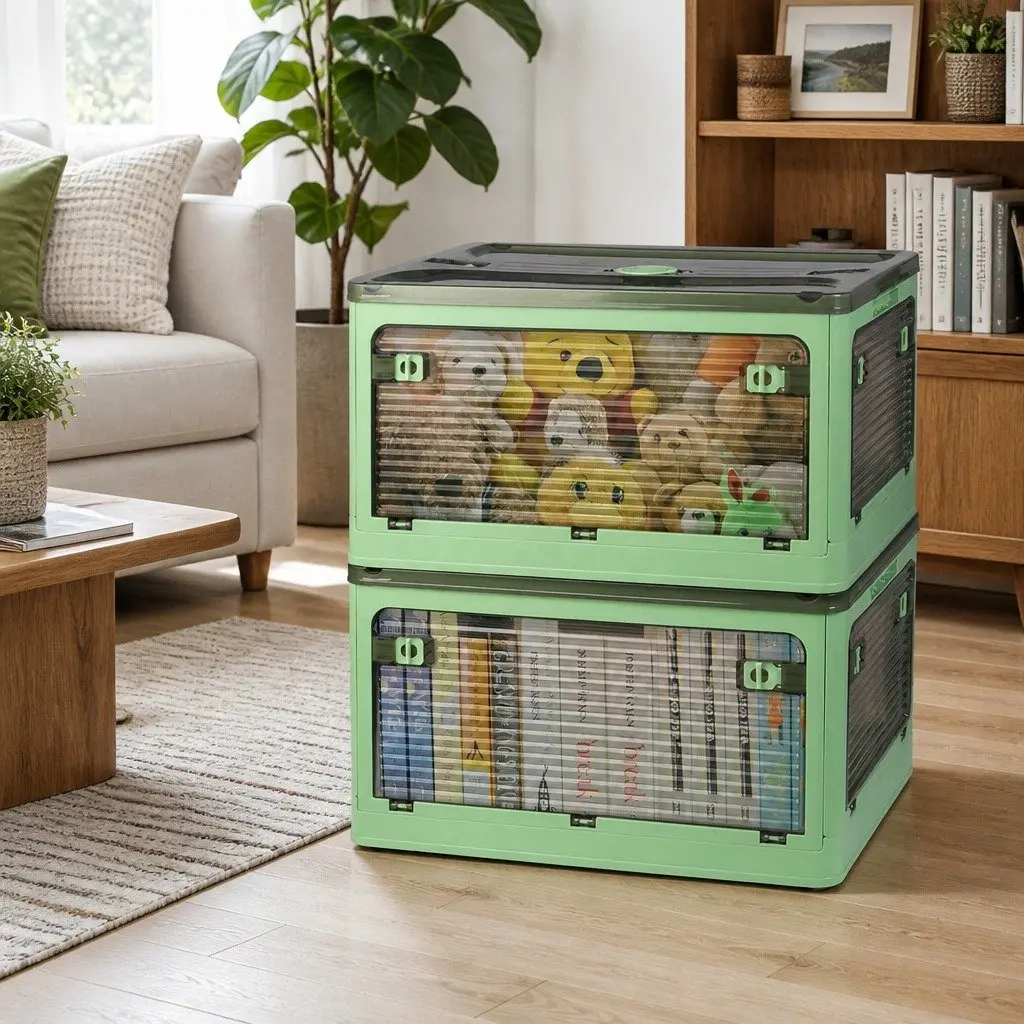 Stackable Storage Box Container Plastic 55L Green