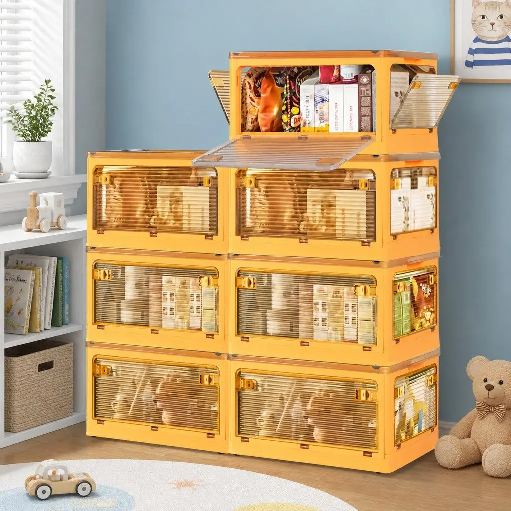 Stackable Storage Organiser Box Container Plastic Foldable Large Medium White Orange Green