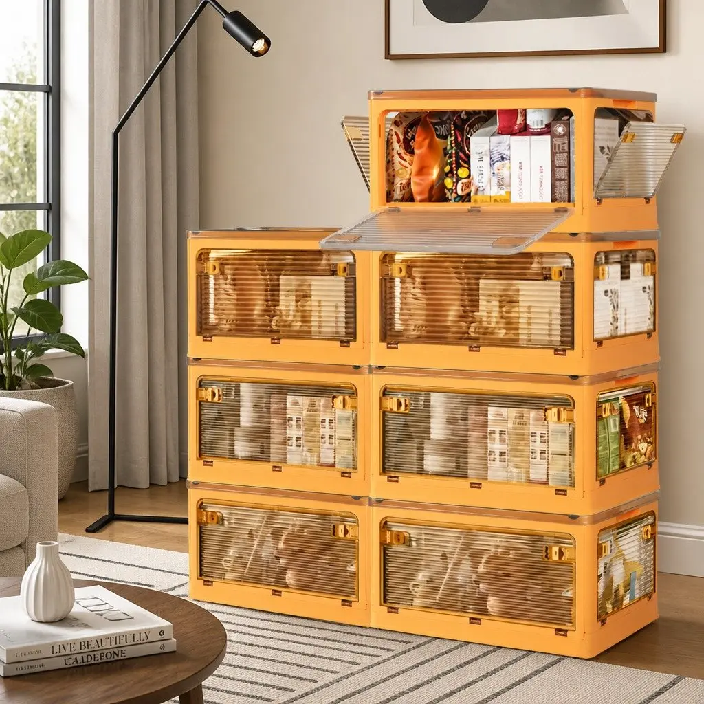 Stackable Storage Organiser Box Container Plastic Foldable Large Medium White Orange Green