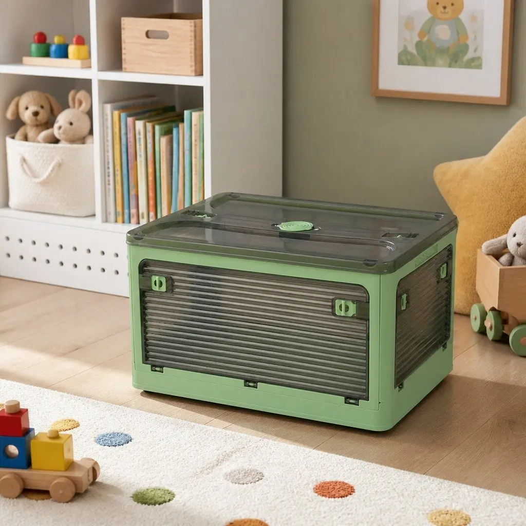 Stackable Storage Container with Lid Plastic Organizer Box Green Small Medium