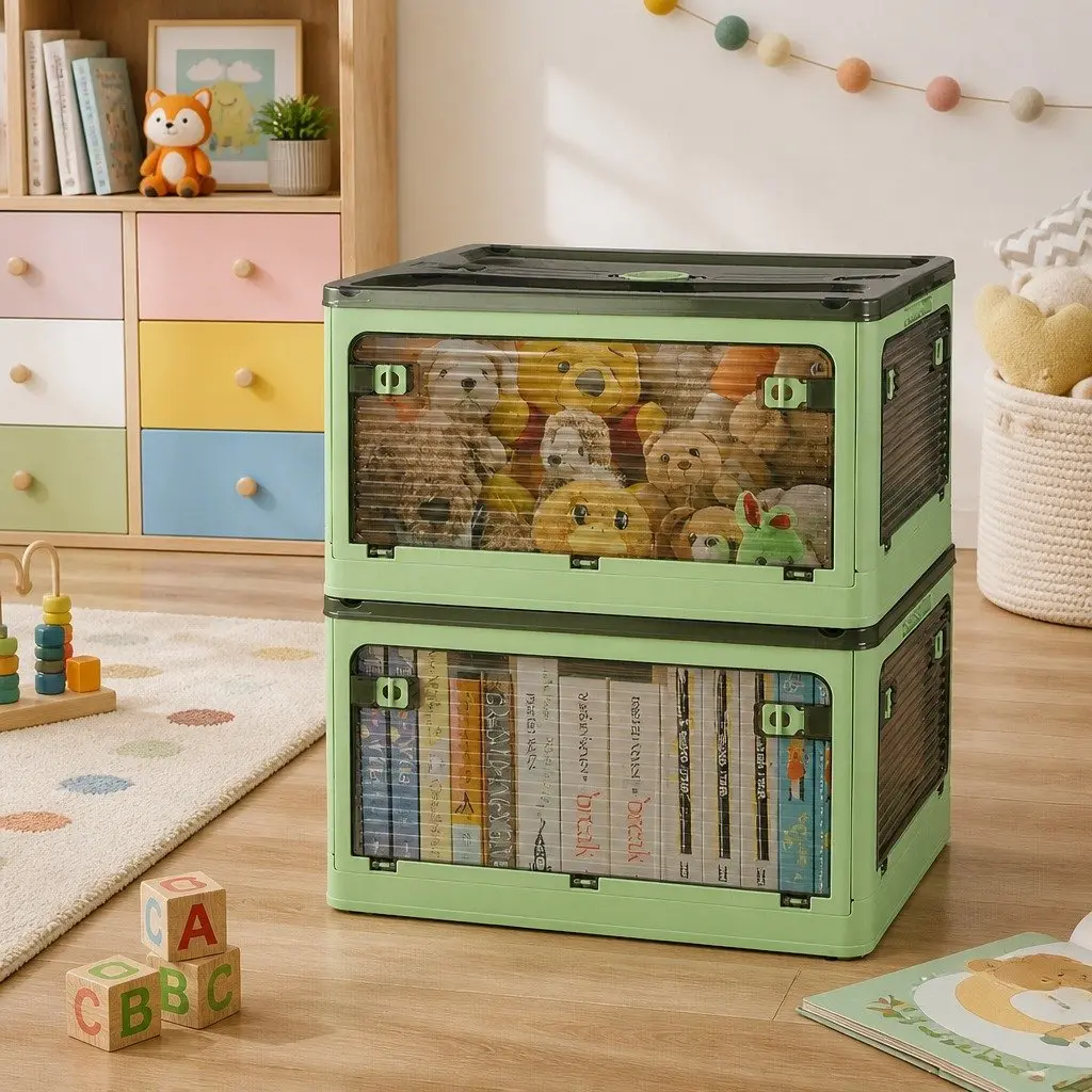 Stackable Storage Container Plastic Organizer Box Green Small Medium