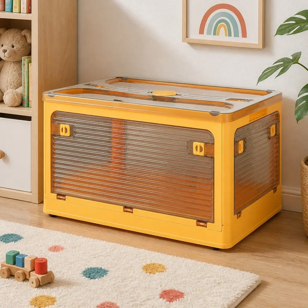 Stackable Storage Container with Lid Foldable Plastic Box Organiser Orange Small