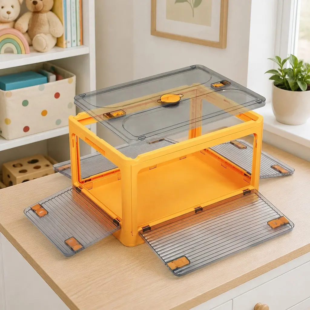 Stackable Storage Container Plastic Box Small Foldable Orange