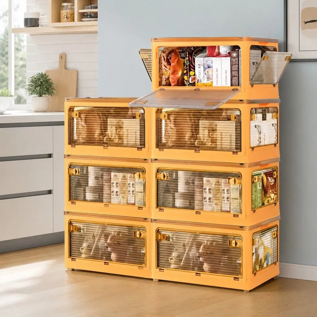 Stackable Storage Container Plastic Box Small Foldable Orange