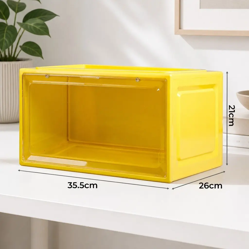 Shoe Storage Box Stackable PP Plastic Drop Front Clear Door 35.5cm x 26cm x 21cm Green Yellow Pink Blue