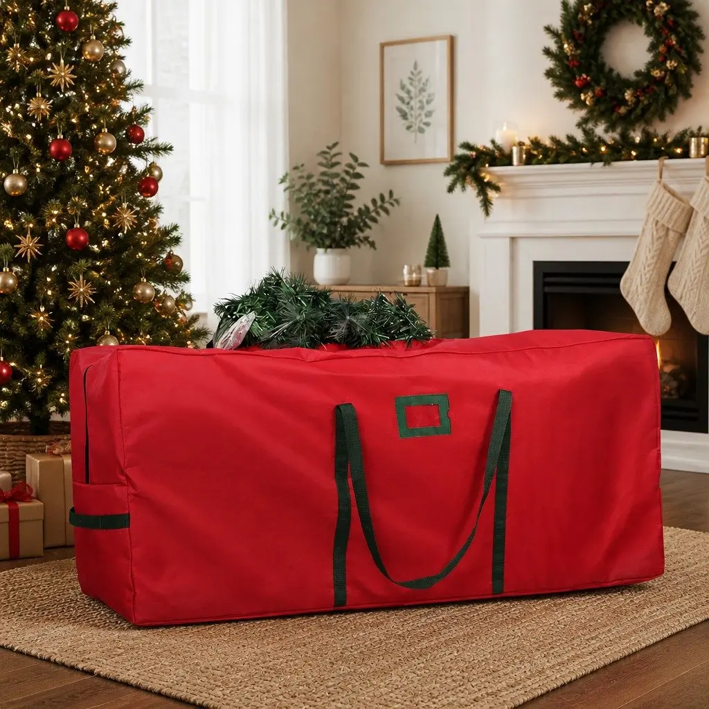 Christmas Tree Storage Bag Large 1.5-2.1M Red Heavy-Duty Oxford Fabric