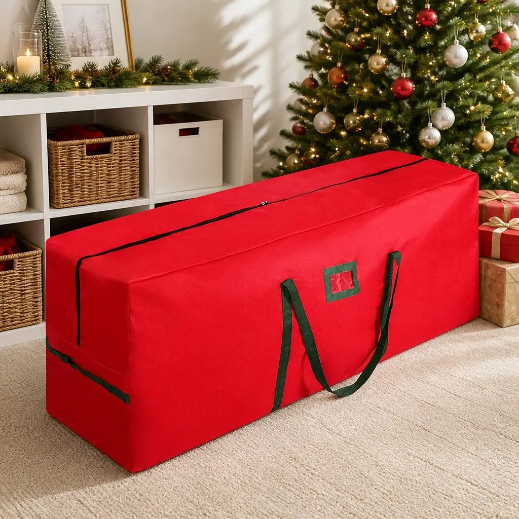 Christmas Tree Storage Bag Large 1.5-2.1M Red Heavy-Duty Oxford Fabric