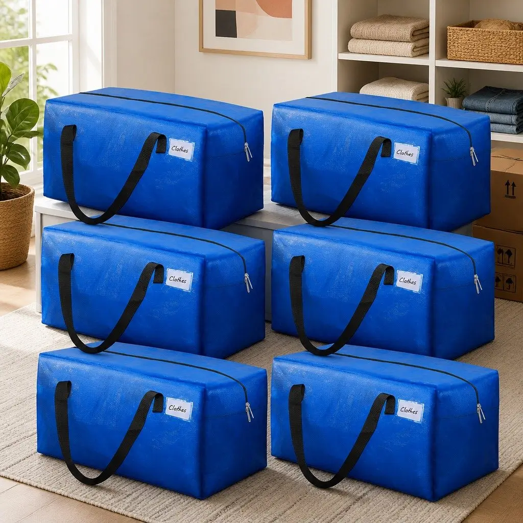 Moving Storage Bags Heavy Duty Waterproof 74cm L x 38cm W x 33cm H Blue 6 Pack