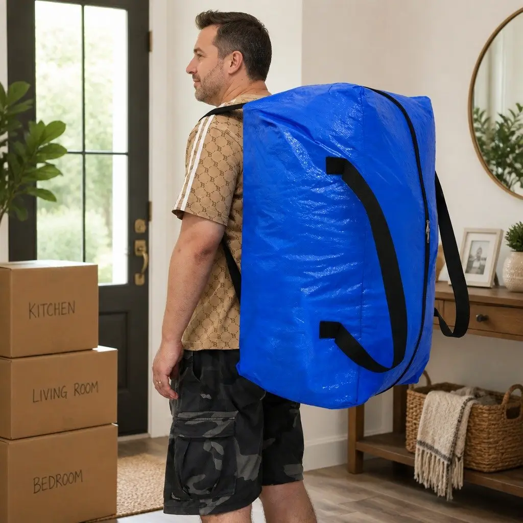 Moving Storage Bags Heavy Duty Waterproof 74cm L x 38cm W x 33cm H Blue 6 Pack