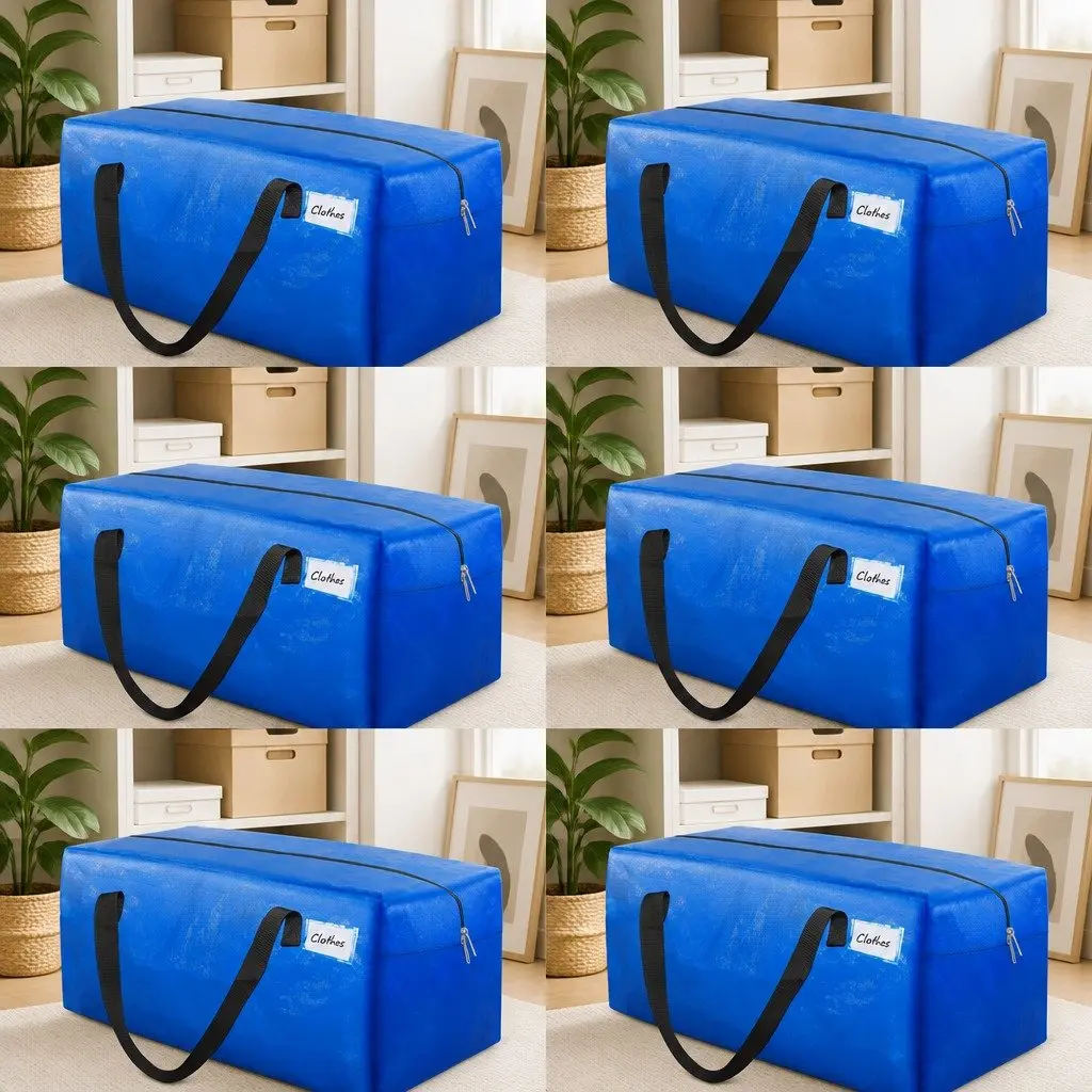 Moving Storage Bags Heavy Duty Waterproof 74cm L x 38cm W x 33cm H Blue 6 Pack