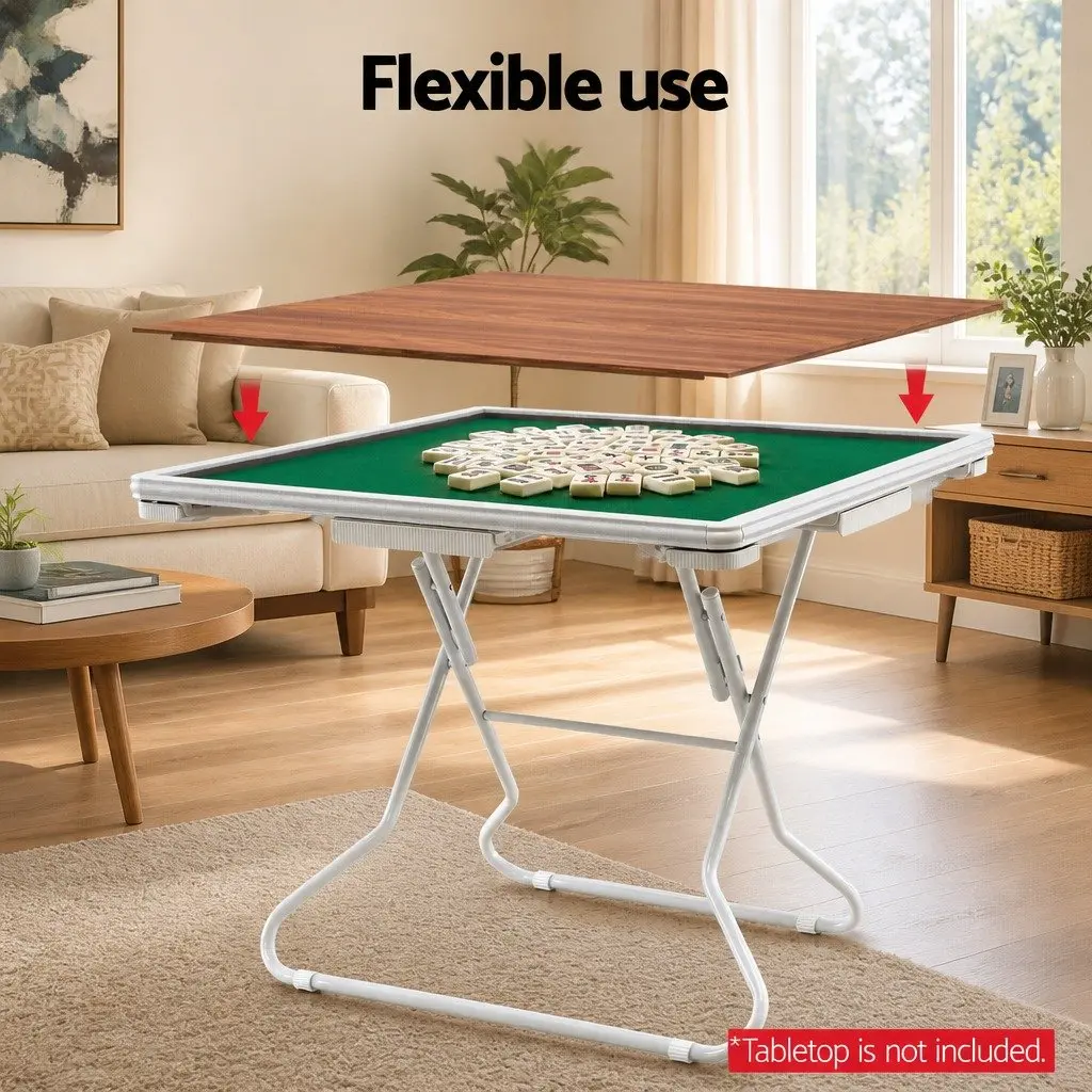 Folding Mahjong Table Fabric Surface Green and White 88 x 88 x 73 cm with 4 Drawers and Cup Holders