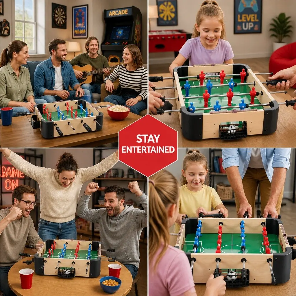 Mini Foosball Soccer Table MDF Portable 41cm x 32cm Family Party Game