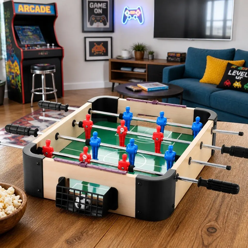 Mini Foosball Soccer Table MDF Portable 41cm x 32cm Family Party Game