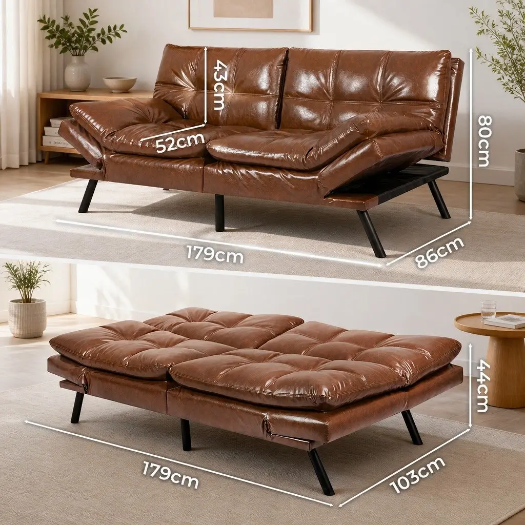 Sofa Bed Futon Recliner 3-Seater PU Leather Brown