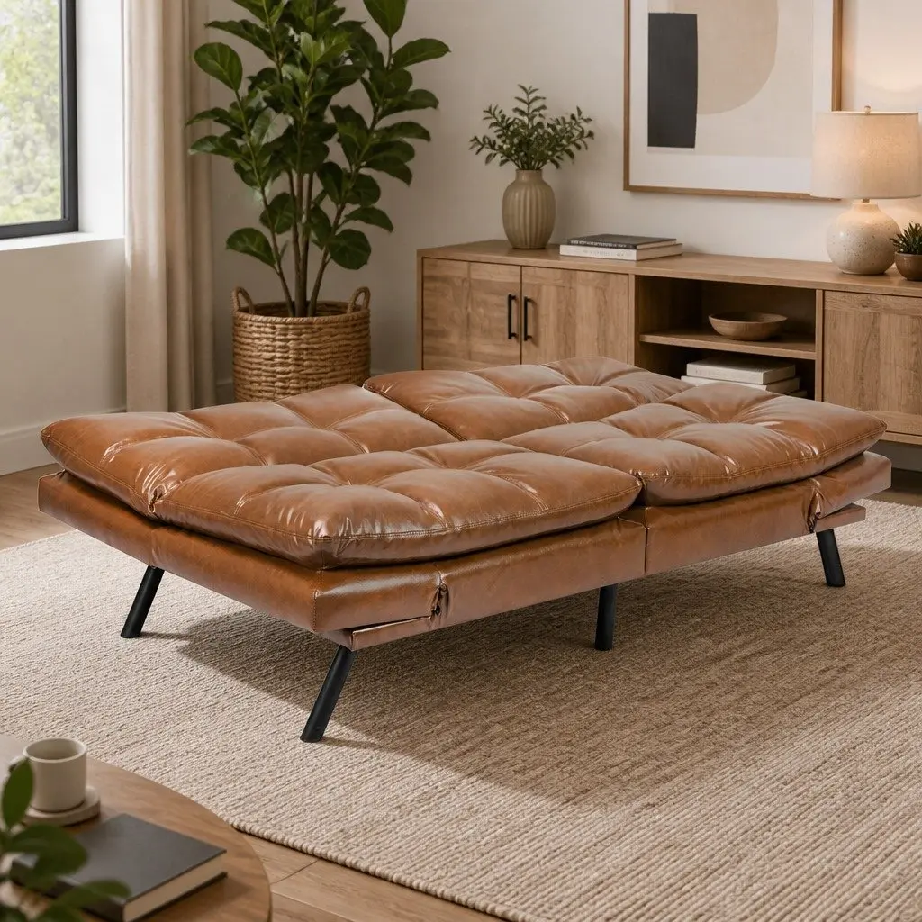 Sofa Bed Futon Recliner 3-Seater PU Leather Brown