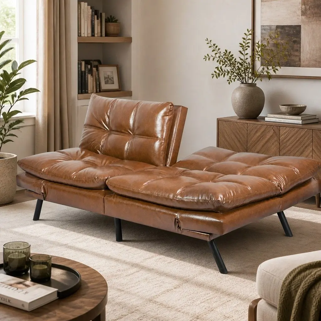 Sofa Bed Futon Recliner 3-Seater PU Leather Brown