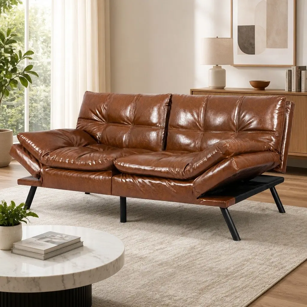 Sofa Bed Futon Recliner 3-Seater PU Leather Brown