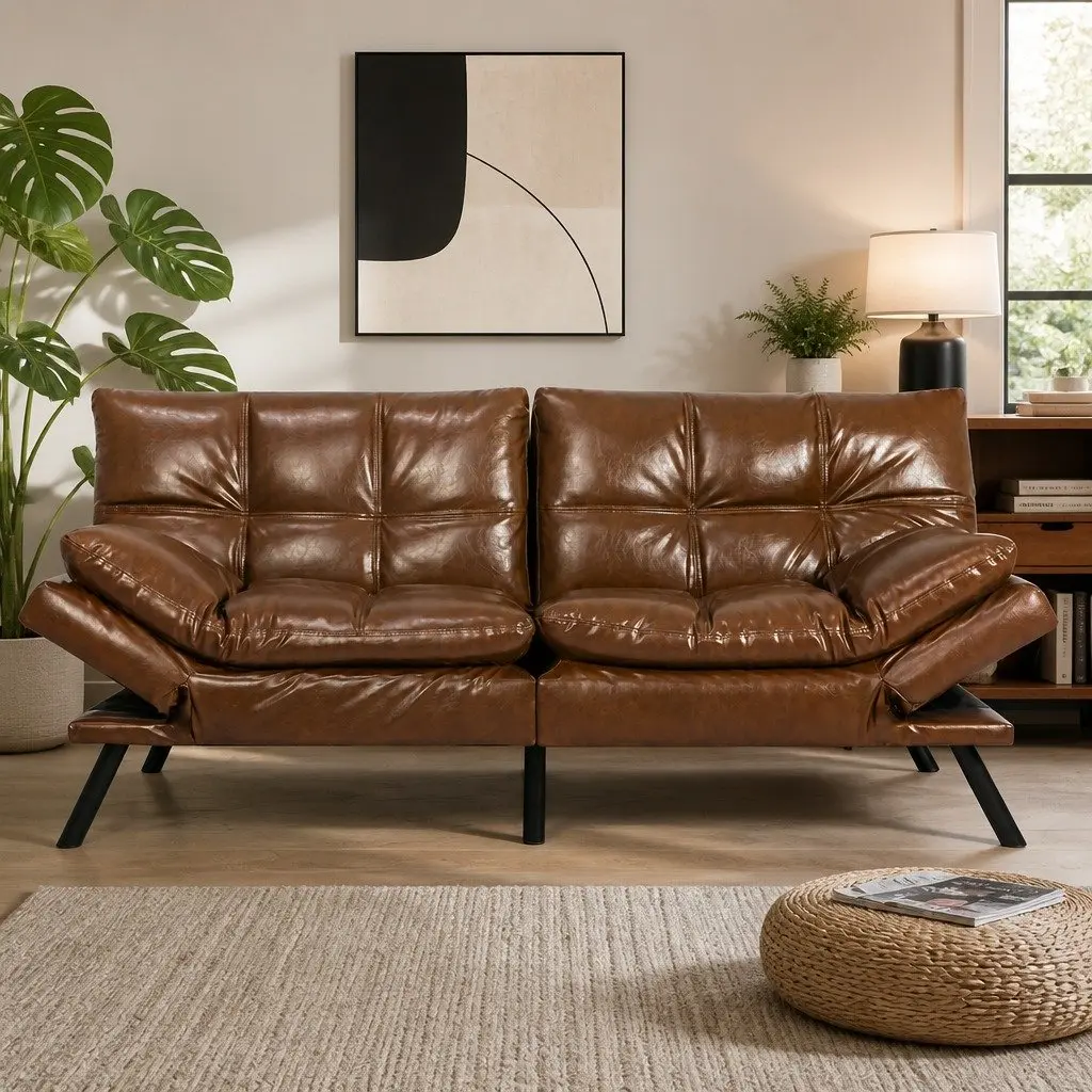 Sofa Bed Futon Recliner 3-Seater PU Leather Brown