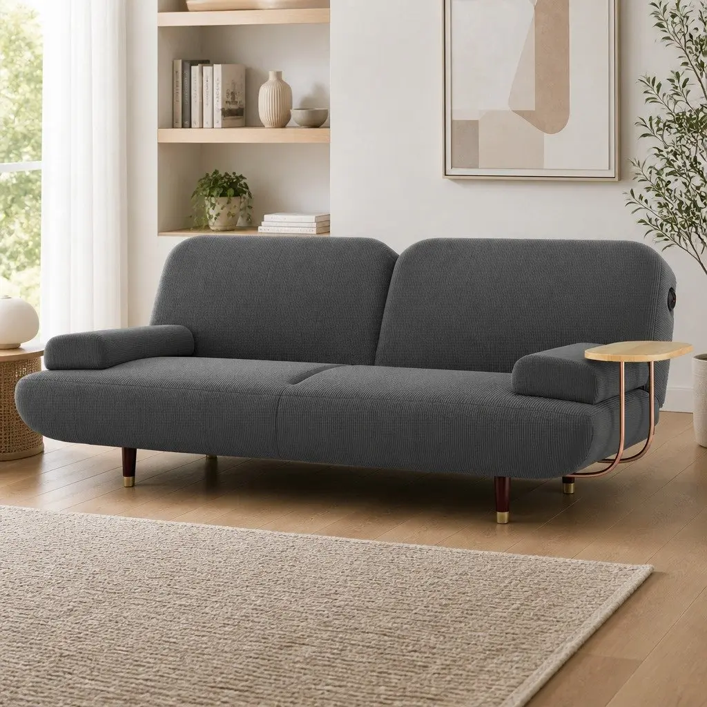 Convertible Sofa Bed Corduroy Fabric 3-Seater Adjustable Backrest Grey