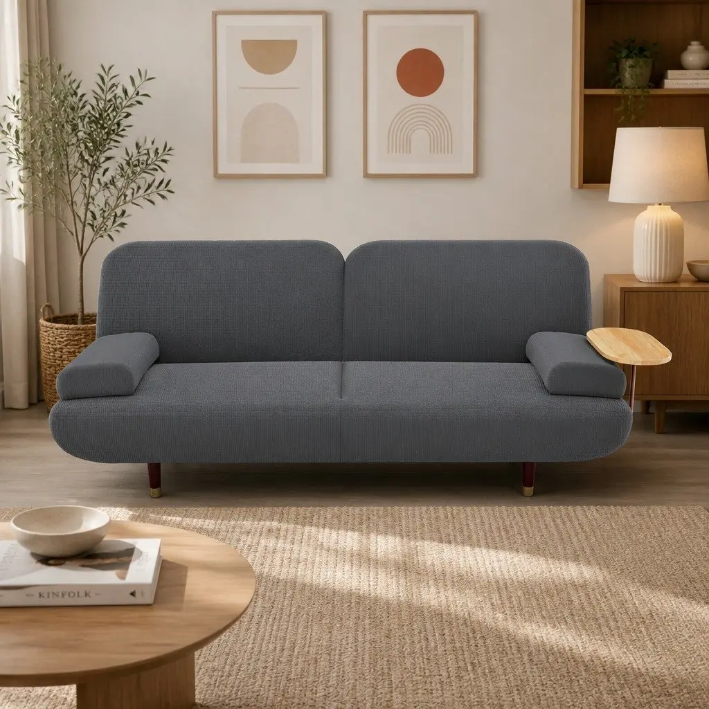 Convertible Sofa Bed Corduroy Fabric 3-Seater Adjustable Backrest Grey