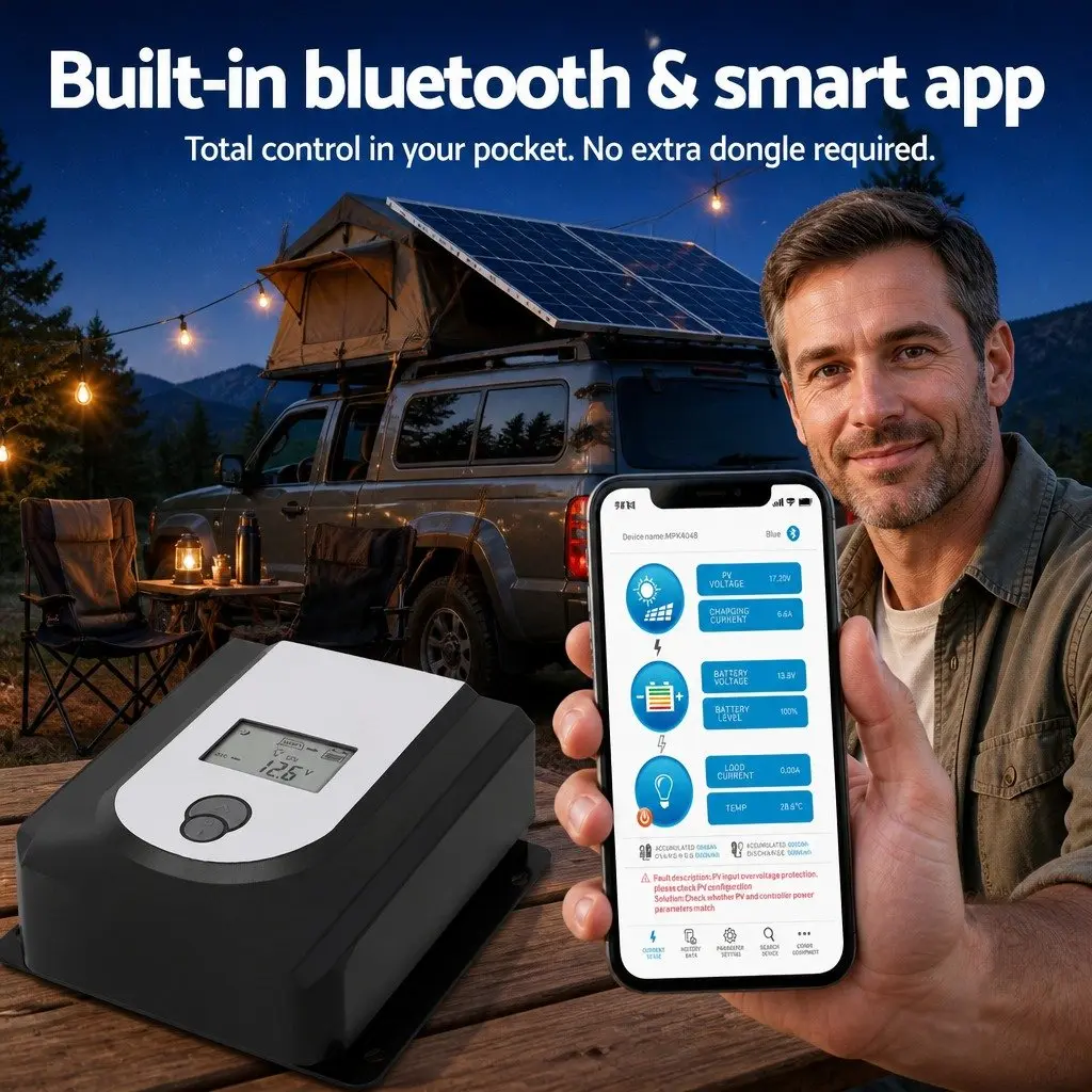 50A MPPT Solar Charge Controller Bluetooth 12V 24V Grey