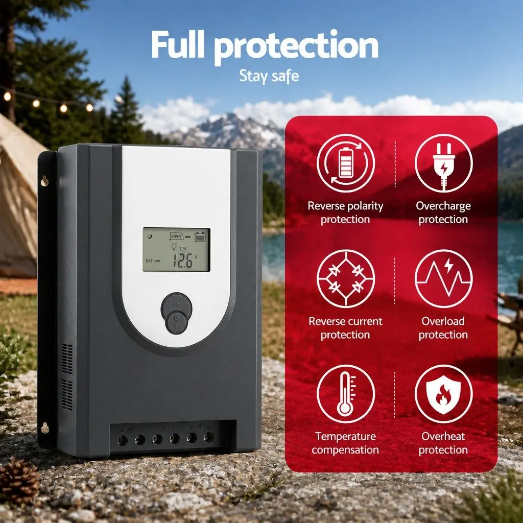 50A MPPT Solar Charge Controller Bluetooth 12V 24V Grey