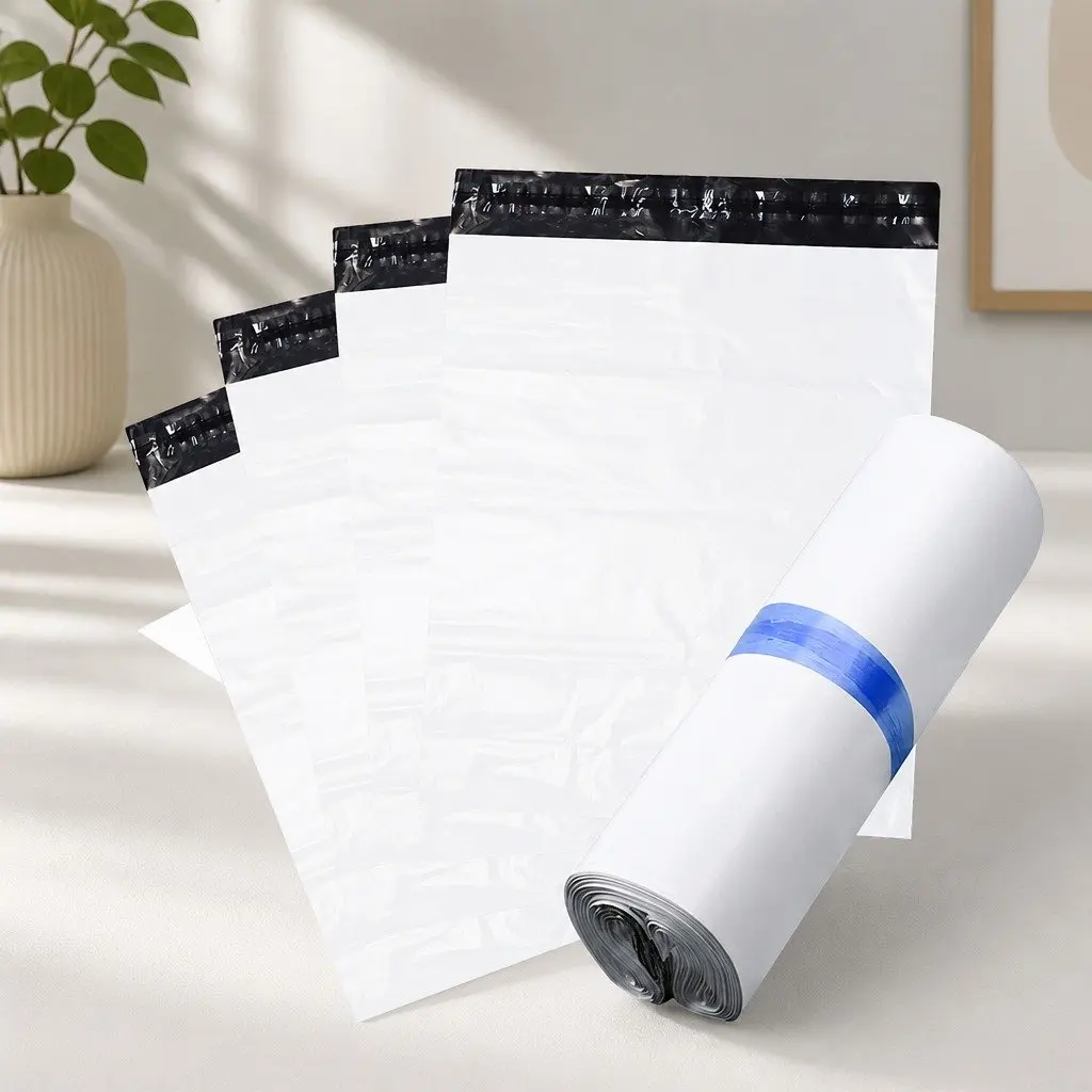Poly Post Mailer Bags Self Sealing Plastic 60x65cm White Black Puncture Tear Resistant