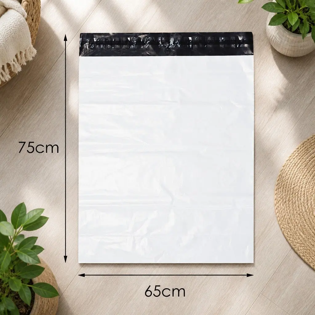 Poly Post Mailer Bags Self Sealing Plastic 60x65cm White Black Puncture Tear Resistant