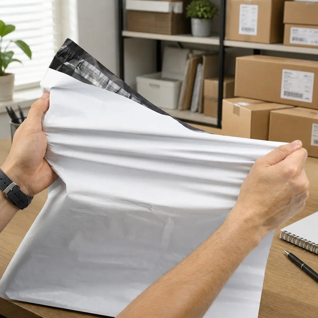 Poly Post Mailer Bags Self Sealing Plastic 60x65cm White Black Puncture Tear Resistant