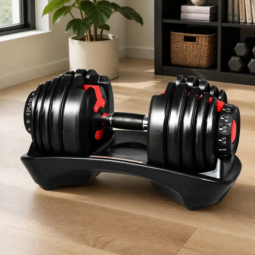 Adjustable Dumbbell Set Steel 24kg Black Home Gym Training Weight Dial Rack