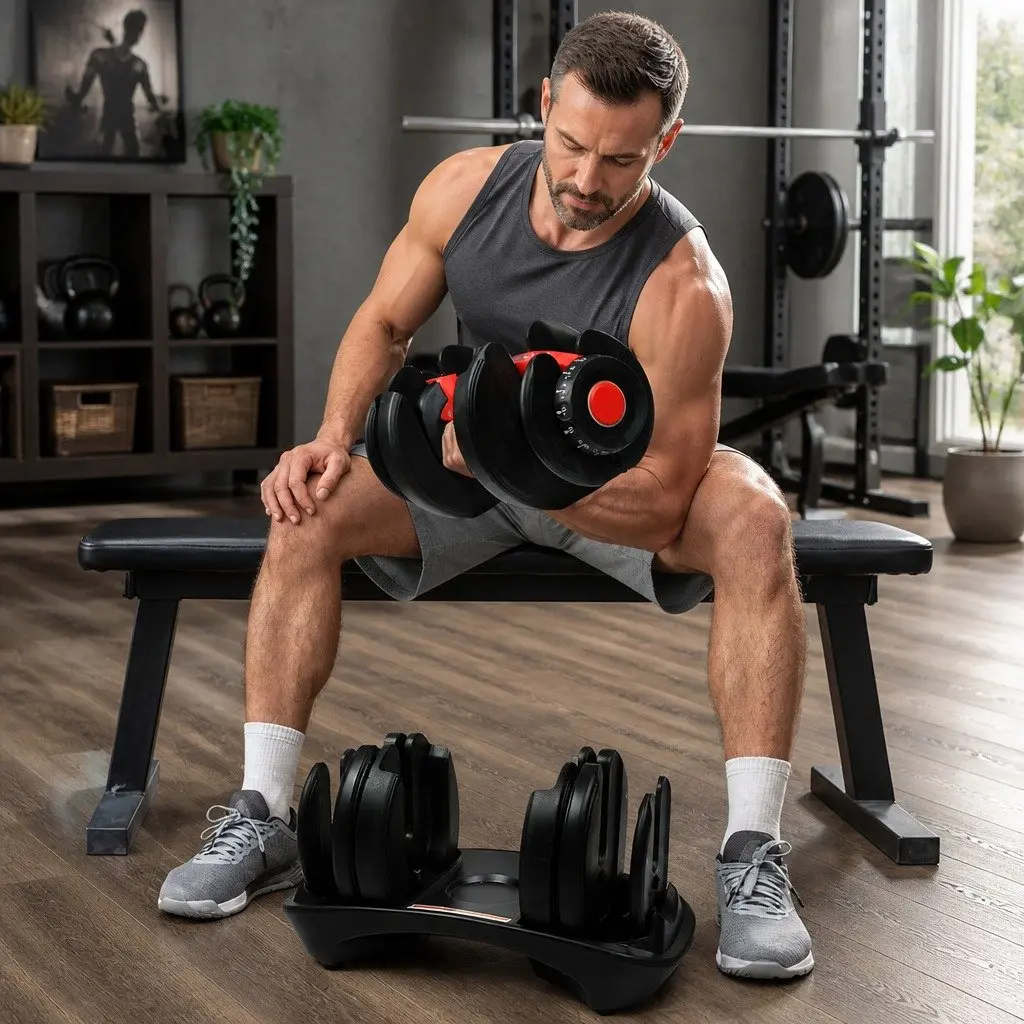 Adjustable Dumbbell Set Steel 24kg Black Home Gym Training Weight Dial Rack