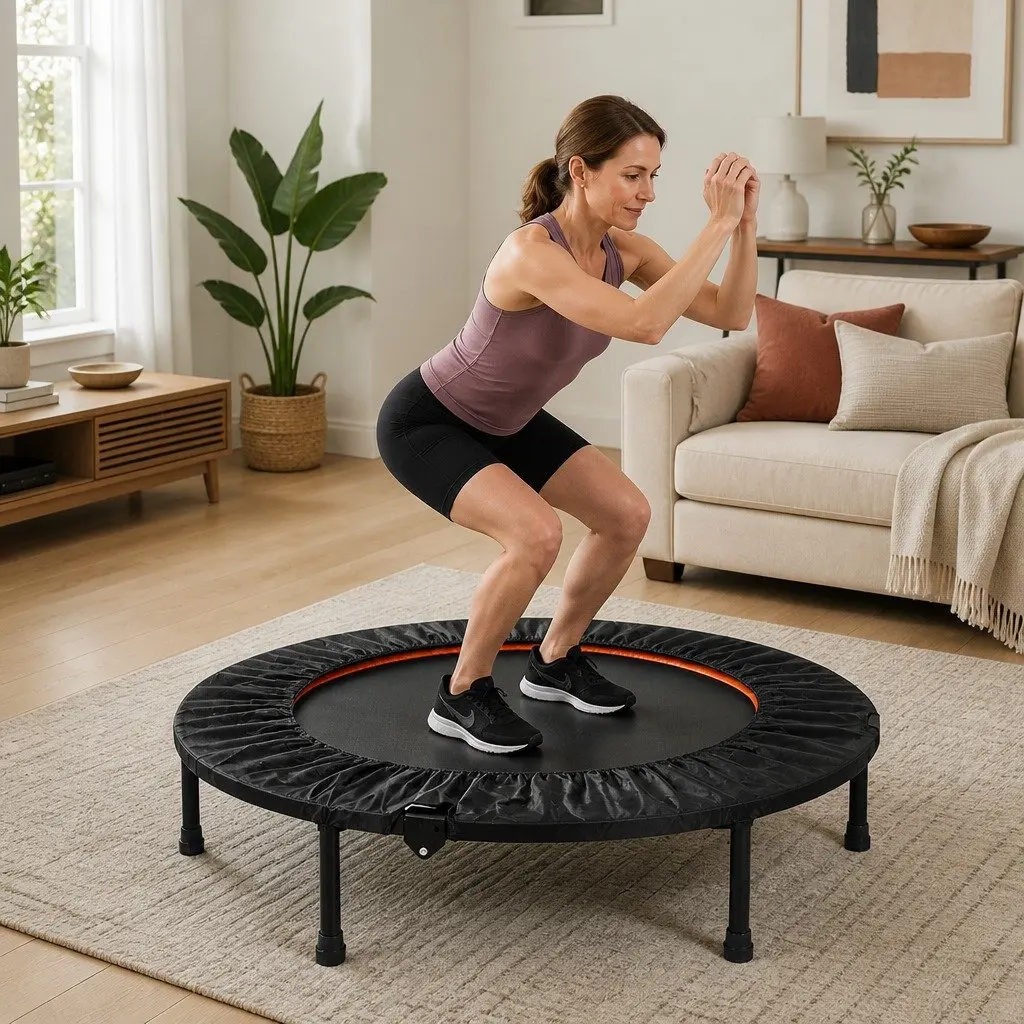 40 Inch Mini Trampoline Round Foldable Black and Orange Exercise Rebounder