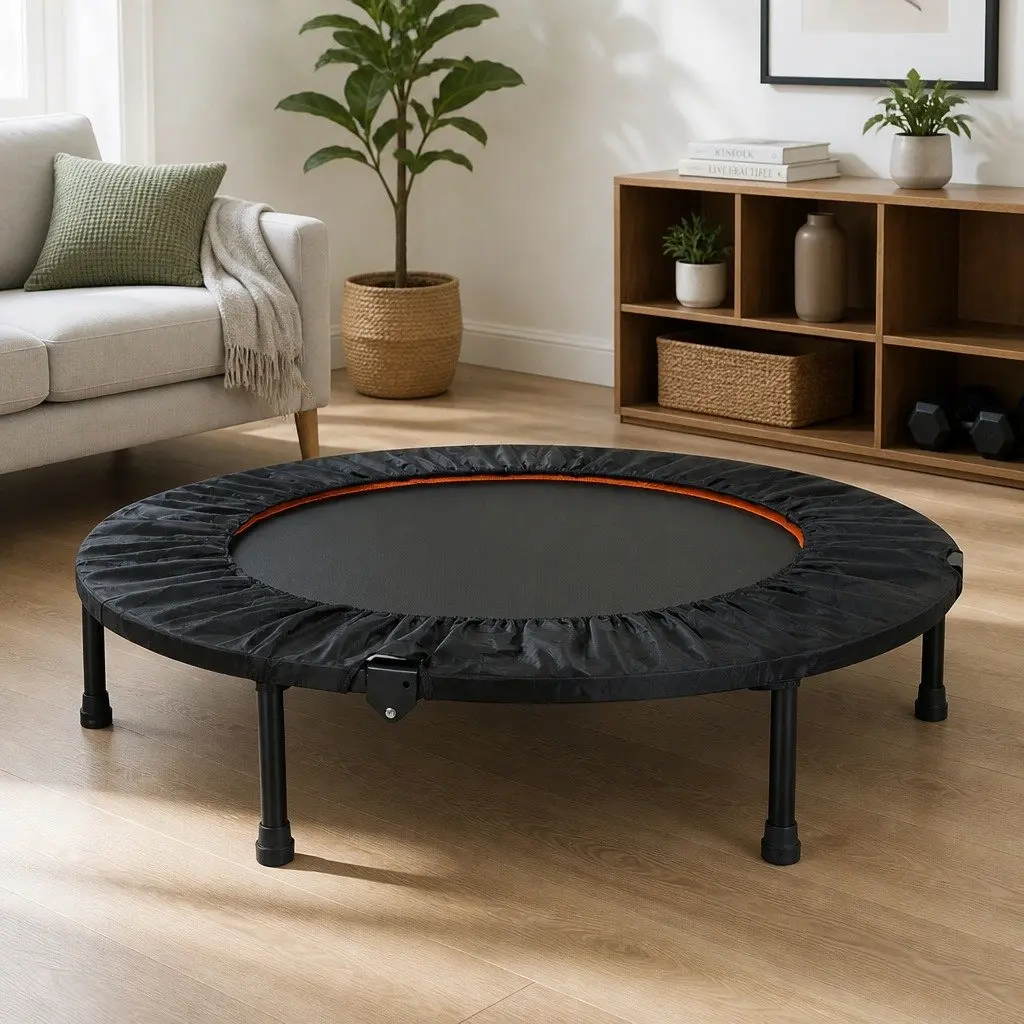 40 Inch Mini Trampoline Round Foldable Black and Orange Exercise Rebounder