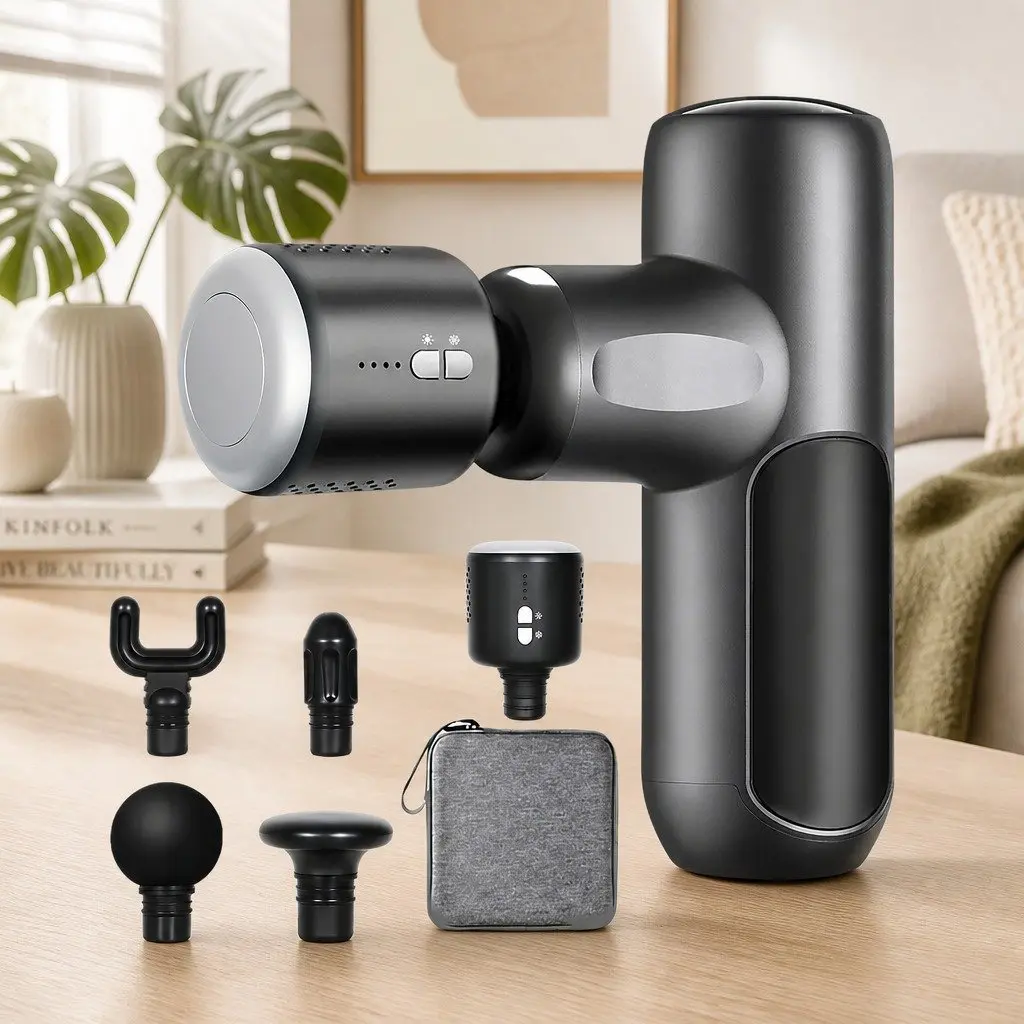 Deep Tissue Massage Gun Wireless Percussion Muscle Therapy 5 Heads Heat Cold Therapy Black
