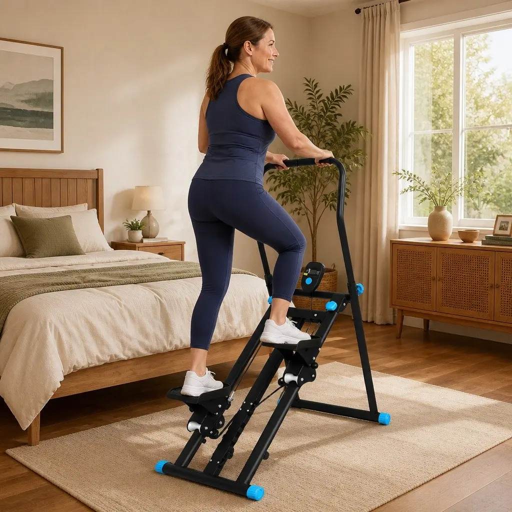 Folding Stepper Machine Adjustable Height Resistance Iron Tube Black