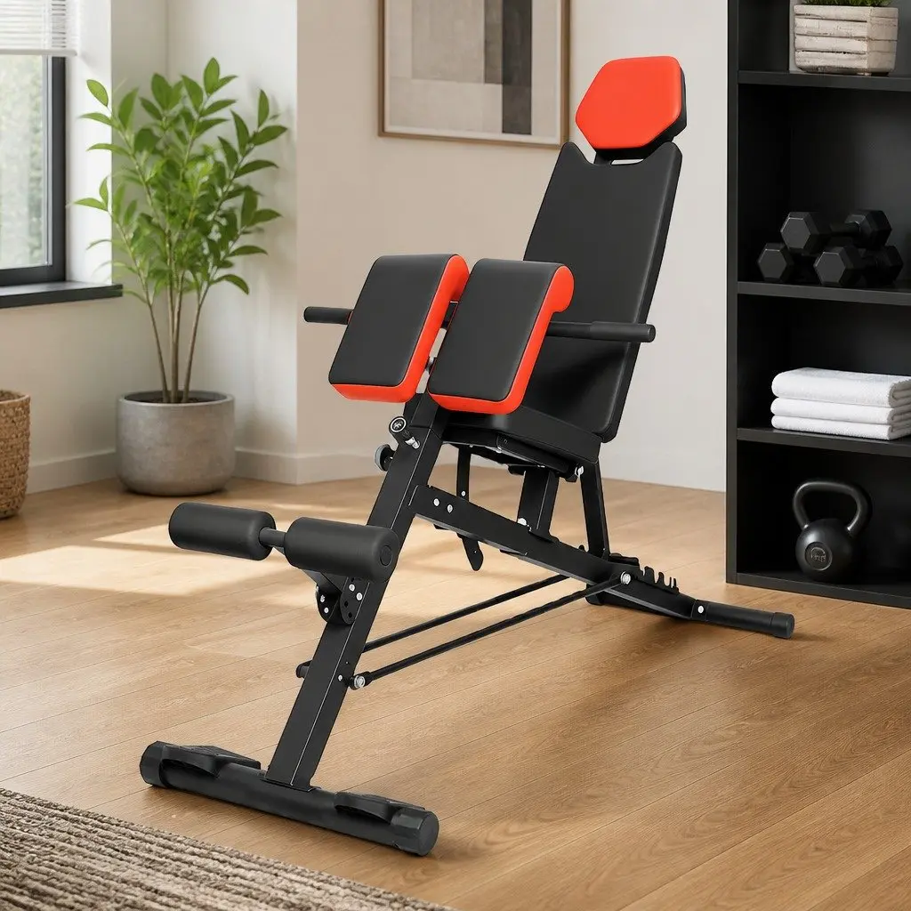 Adjustable Weight Bench Multi-Purpose Steel 163cm Black and Red