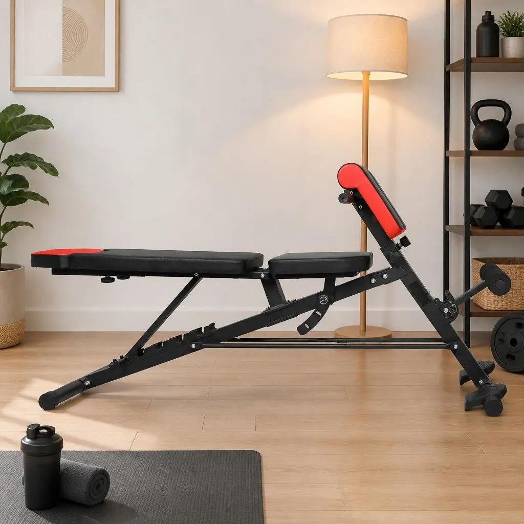 Adjustable Weight Bench Multi-Purpose Steel 163cm Black and Red