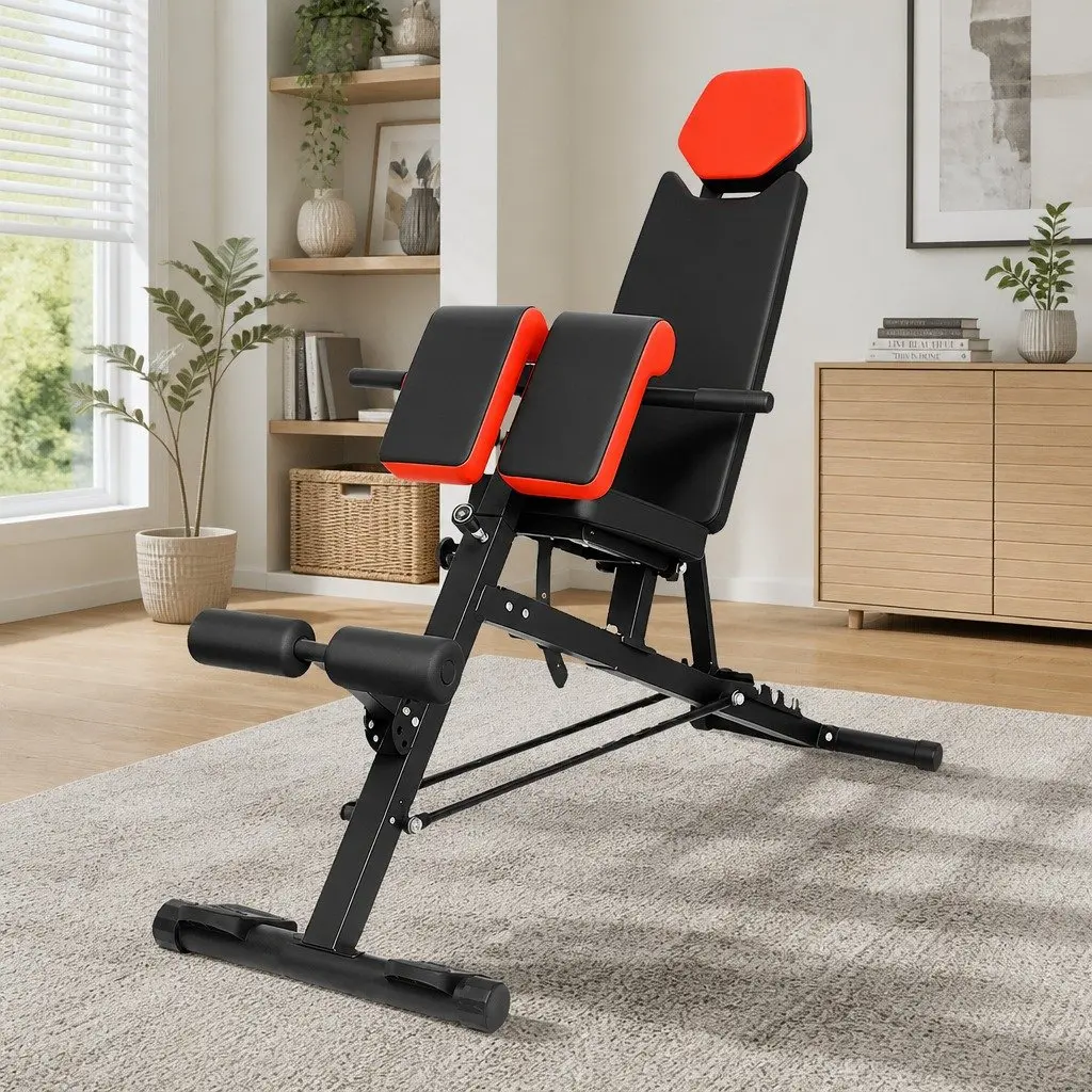 Adjustable Weight Bench Multi-Purpose Steel 163cm Black and Red