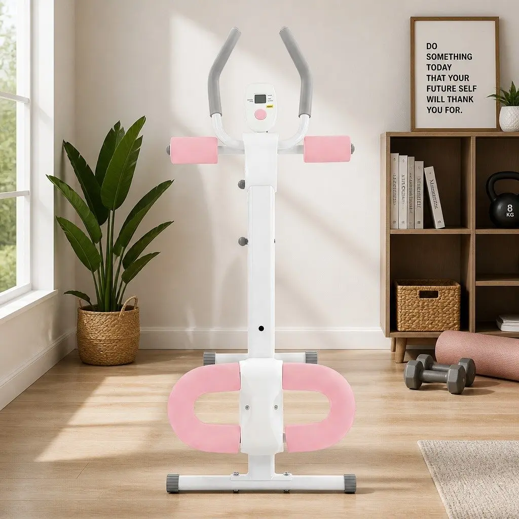 Ab Machine Adjustable Foldable Core Trainer 115cm x 50.5cm x 70cm Pink and White